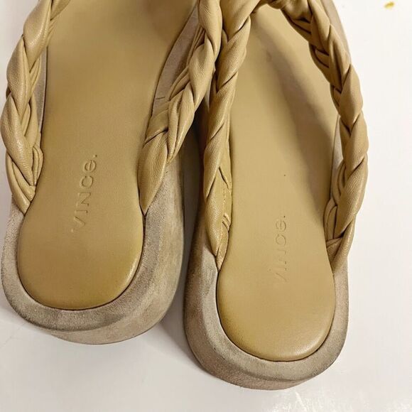 Vince Nita Braided Leather Square Toe Platform Fit Flop Thong Strap Sandals - Picture 12 of 12